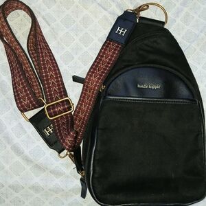 Haute Hippie Black Belt Bag with Burgundy Strap